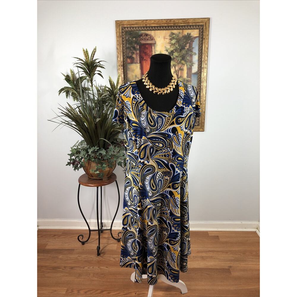 Anne Klein Woman Sheath Sundress 1X Cap Sleeve Boho Summer Paisley Collarless‎